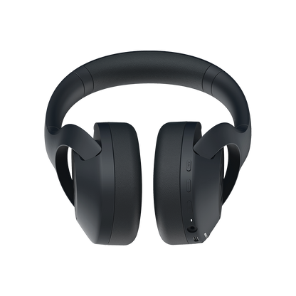 Πίσω όψη των μαύρων ακουστικών Black Shark V2 που δείχνει το κουμπί ANC, τα στοιχεία ελέγχου έντασης και τις θύρες